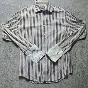 Ted Baker London Button Up Shirt Mens Size S 6 Blue Striped Floral French Cuffs